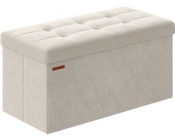 Crème Witte Zitkist - Opberger Poef - Gestoffeerde Bank - MDF Fluwelen Schuim - 38cm x 76cm x 38cm - 5,6kg - 300kg Capaciteit