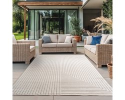 Crèmekleurig buitenkleed voor woonkamer en slaapkamer, UV-bestendig, natuurlijke uitstraling, comfortabel. 160x230 cm