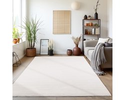 Crèmekleurig vloerkleed voor de woonkamer, bohemian stijl, natuurlijke uitstraling, plat geweven, comfortabel. 240x340 cm