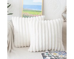 Crèmekleurige Kussenhoezen - Set van 2 - Imitatiebont - Landelijke Stijl