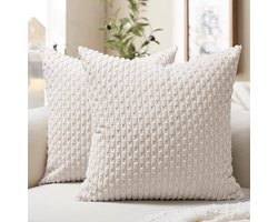 Crèmekleurige kussenslopen 40x40 cm van geribbeld fluweel, set van 2 – Elegante Bohemian kussens, zacht voor woonkamer, bank, slaapkamer en tuin, voor een natuurlijke en warme sfeer.