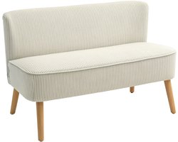 Crèmewitte 2-Zitsbank 117 x 56,5 x 77 cm, Compacte Sofa, Loveseat en Zitbank met Zachte Bekleding, Brede Zitting, Stevig Frame en Comfortabel Design, Kleine Bank voor Woonkamer, Slaapkamer, Kantoor en Ontspanningsruimte, Tot 150 kg