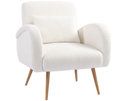Crèmewitte Fleece Fauteuil 77 x 77 x 83 cm, Polsterstoel, Armleunstoel, Leesstoel, Relaxstoel en Lounge Stoel met Lendenkussen en Metalen Poten, Comfortabele Accentstoel voor Woonkamer en Slaapkamer, Tot 120 kg