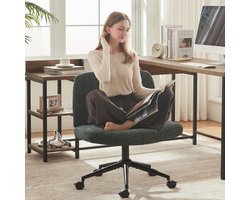 Criss Cross Stoel met Wieltjes, Premium Stof en Pocketvering, Verstelbare Draaitoel met Brede Zitting, Moderne Vaniteitsstoel, Groen