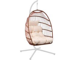 CRLYN® Egg Hangstoel - Hangstoel met Standaard - Chair voor Binnen en Buiten - Bruin en Lichtgrijs