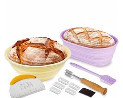CRLYN® Zuurdesem Starter Set - Broodbak Met Rijsmand - Sourdough - Paars met Geel