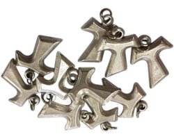 Cross, klein Verzilverde hangers voor doe-het-zelf kostuumjuwelen, DIY-bedels: gunsten, doopsel, eerste heilige communie, sacrament bevestiging, armbanden, halskettingen - 10 Tau-kruis h 1,7 cm