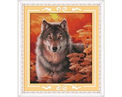Cross Stitch Kits Wolf Animal 14CT, Eenvoudige Borduurset met Witte Canvas en DMC Stof voor DIY Handgemaakte Creaties