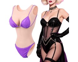 Crossdresser Drag Bodysuit Prothetisch Badpak Stijl voor Mannen Pak Vrouwelijke Verschijning Kunstmatige Nepvagina & Urineren & Borst met Katoenen Vulling (Lichte Huid - A Cup)