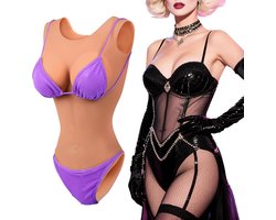 Crossdresser Drag Bodysuit Prothetisch Badpak Stijl voor Mannen Pak Vrouwelijke Verschijning Transgender Faecatie & Urineren & Borst met Katoenen Vulling (Geruinde Huid - D Cup)