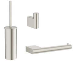 Crosswater MPRO toiletset - toiletborstelhouder - handdoekhaak - wcrolhouder - geborsteld RVS
