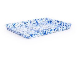 Crow Canyon Home Set van 2 Kleine Rechthoekige Dienbladen, Slijtvast Emaille Servies - Perfect voor dagelijks gebruik en buitenactiviteiten , Vaatwasmachinebestendig, Blauw