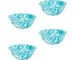 Crow Canyon Home Set van 4 Emaille Schalen, 590ml, Slijtvast Emaille Servies - Perfect voor dagelijks gebruik en buitenactiviteiten , Vaatwasmachinebestendig, Turkoois