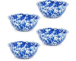 Crow Canyon Home Set van 4 Emaille Schalen, 590ml, Slijtvast Emaille Servies - Perfect voor dagelijks gebruik en buitenactiviteiten , Vaatwasmachinebestendig, Blauw