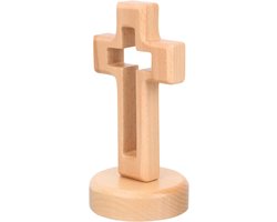 Crrynuo - 1 Stuk - Houten Kruis Gesneden Decoratie - Religieus Woonaccessoire - Natuurlijke Kleur - DIY Ambachtelijk Geschenk Voor Huis Kerk En Feestdagen