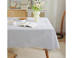 Crrynuo 1 Stuk - Katoen Linnen Tafelkleed - Grijs Gestreept - 90x150 cm - Wasbaar Keukentextiel Voor Binnen En Buiten