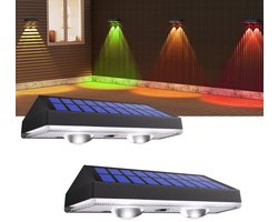 Crrynuo - 2Stuk - Dubbele Lampkop Drie-Kleuren Muurverlichting - Zonne-energie - IP65 Waterdicht - Voor Tuin, Hek, Terras-Kleurrijk licht- 7 Kleurmodi