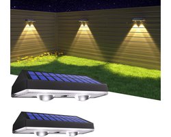 Crrynuo - 2Stuk-Dubbele Lampkop Drie-Kleuren Muurverlichting - Zonne-energie - IP65 Waterdicht - Voor Tuin, Hek, Terras-Warm licht- 3 Kleurmodi