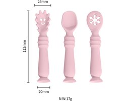 Crrynuo 3 Stuks - Siliconen Baby Bestek - Kinderbestek - Lepel - Baby Eetleer Lepels - Roze - Met Voedingsveilige Siliconen - Gebogen Ontwerp - Voor Eerste Eten