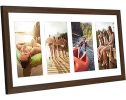 Crrynuo 40x20cm Collagelijst - Toon 4 foto's aan de muur - Geschikt voor meerdere familiefoto's - Gelamineerd hout- onbreekbaar glas - Bruin