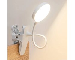 Crrynuo Draaibare Leeslamp - 1 Stuk - Oplaadbare Boeklamp USB - 3 Lichtstanden - 360° Flexibele Arm - Wit - Bed Leeslamp - Bureauverlichting