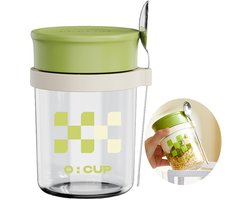 Crrynuo - Glazen Beker Met Deksel En Lepel - Havermoutbeker Voor De Nacht - Groen - Met Schaalverdeling En Vervuiling-bestendig-500ml