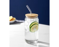 Crrynuo Glazen Koffie Beker - Drinkbeker 500ml/400ml - Beker met rietje en deksel - Koffiebeker - Cocktail & Ijskoffie Glas - Theemok
