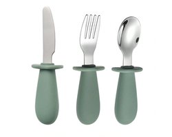 Crrynuo - Kinderbestek Set 3-delig - 316 Roestvrij Staal + Silicone - Korte Stelen - Met Opbergdoos - Modern Enkel - Groente