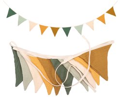 Crrynuo - Kinderkamer Vlaggenlijn - 260 cm - 10 Driehoeksvlaggen - 95% Biologisch Katoen + 5% Elastan - Morandi Kleuren - Herbruikbaar