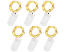 Crrynuo - LED Fairy Lights Set - 6 Stuks - 2 m Elkaar - 20 Lampjes Elke - Warm Wit - Batterijgevoed - Waterdicht (IP67)
