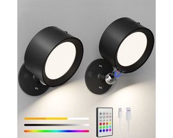 Crrynuo - Magnetische Wandlamp - RGB Dubbelzijdig Licht - Instelbare Oogbeschermende Lamp - 2 Kleurentemperaturen - Touch & Afstandsbediening - 360° Hoek