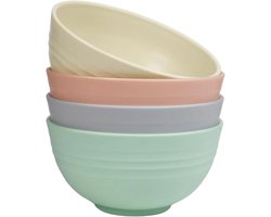 Crrynuo - Mueslikommen Set - Kommen - Tarwestro - 4 Stuks - Scandinavisch Stijl - Vaatwasser & Magnetron Geschikt - Beige, Grijs, Roze, Groen