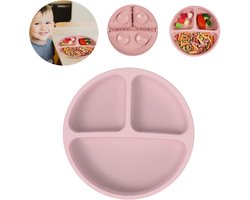 Crrynuo - Siliconen Kinderbord - BPA-Vrij - Zuignap - Kinderservies Met Drie Vakken - Roze - Voor Babys En Kinderen, Gemakkelijk Te Reinigen