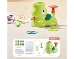 Crrynuo - Voetfrisbee-lanceerder - Kinderspeelgoed - Binnen en buite - Multiplayer - ABS-materiaal - Babyolifant stapt op vliegende schotel - groente - 1 Lanceerinrichting - 8 vliegende schotels - 2 netto -1 masker