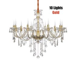Crystal Chandelier - 10 Arm Kristallen Kroonluchter - Hanglamp - Goud - Woonkamerlamp - Moderne lamp - Plafonniere