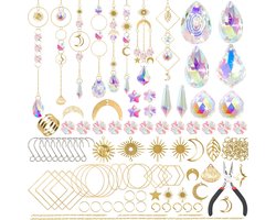 Crystal Craft Kit - DIY Sunlight Catcher - Rainbow Prism Sunlight Catcher - Rainbow Sun and Moon Pattern - Hangende Crystal Sunlight Catcher - Creatieve DIY Kit - DIY Crafts Material Pack - Goud - 200 stuks