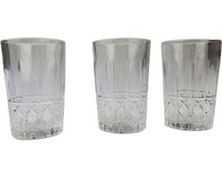 Crystal Glas CARINA - Kristal Glas - Ruiten Patroon - 10 cm x 6Ø - Set van 3 - Grijze Doos