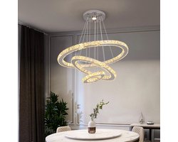 Crystal - Led Kroonluchter Verlichting - Huisverlichting - Chroom - Kroonluchters - Voor Woonkamer - 3 Ringen D60XD40XD20cm - Warm wit