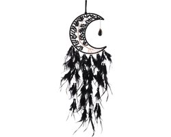 Crystal Life of Tree Dream Catchers, 71 cm veer handgemaakte maan dromenvangers met edelsteen agaat steen muur hangers decor voor thuis bruiloft slaapkamer woonkamer, zwart wit