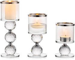 Crystal Pillar Candle Holder Set van 3 - helderglazen kandelaarhouders - Theelichtkandelaar - Candlelight Dinner Table Centerpiece - voor huwelijksgeschenken - Schoorsteenhaard Decoratie - Silber