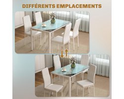 CrystalDine Glazen Eetkamerset 120x70x75 cm – Eettafel met 4 Stoelen, Rechthoekige Tafel van Gehard Glas met Metalen Frame, Moderne Keukentafelset voor 4 Personen in Wit – Novihome