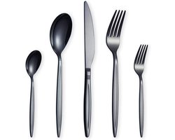CSGoods - 30-delige bestekset van roestvrijstaal voor 6 personen in glanzend zwart - Compleet servies voor diner - Elegante tafelset