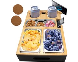 CSGoods - Gepersonaliseerde Snackbox voor op de bank - Hout en roestvrij staal - 39 x 25 x 7 cm - Snackbar - Sofa - Bar - Snackschaal