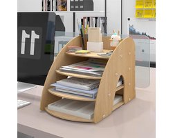 CSGoods - Houten Bureau Desktop File Organizer - Opbergen Documenten en Accessoires - A4 Papier Opslag - Thuis en Kantoor Benodigdheden