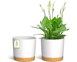 CSGoods - Moderne Plantenbakken 20cm, Plastic Bloempotten met Afvoergaten en Schotel, Geschikt voor Huis, Tuin en Vensterbank (Wit, Set van 2)