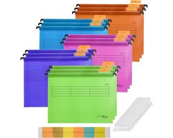 CSGoods - PVC archiefkast A4 ophangbestanden met tabbladen en inzetstukken voor kantoor, school en desktop - set van 15 - gemengde kleuren - bestandsclassificatie - bestandsmap.