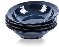 CSGoods - Set van 4 keramische soepkommen met brede rand voor thuis en restaurant gebruik - 27oz - geschikt voor Gumbo, salade, spaghetti, dippen & broodgerechten - blauw