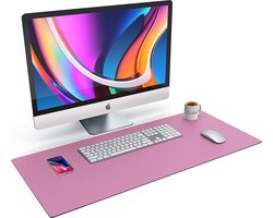 CSL Bureauonderlegger, 90 x 40 cm, premium PU-lederen bureau-onderlegger, extra antislipcoating, waterdicht, XXL muismat, voor kantoor en thuiskantoor, 900 x 400 mm, donkerroze