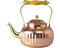 Cu29 - Koperen Theepot - 1.8L - Handgemaakt - Houten Handvat