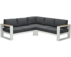 Cube hoek loungeset - 3-delig - mat wit - teak look - reflex black